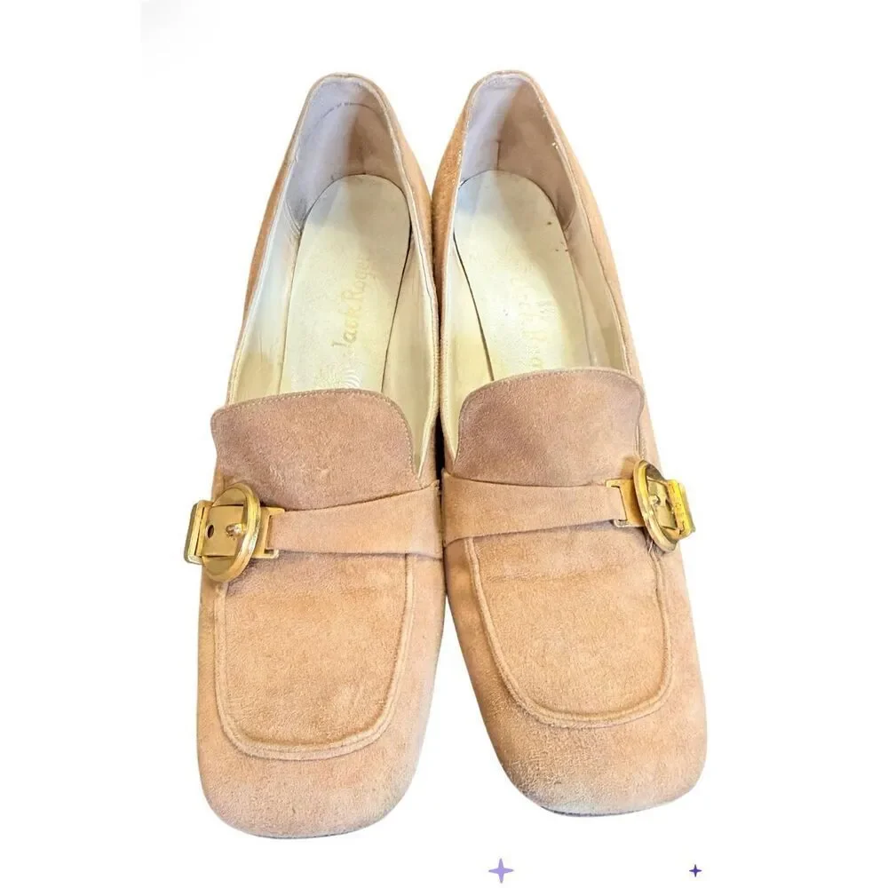 Jack Rogers Vintage Pumps Chunky Heel Gold Buckle Sz. 6 1980’s 1990’s